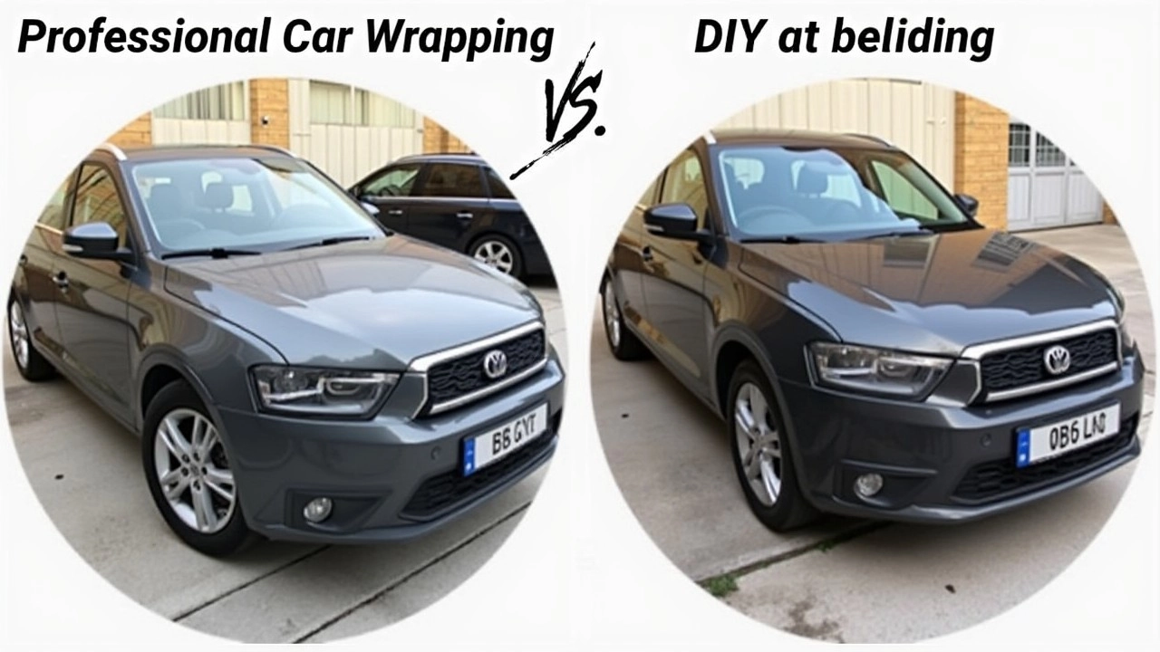 A side-by-side comparison of a professional car wrapping process versus a DIY attempt, highlighting the differences in quality and finish.