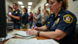 A Texas driver's license being updated with new information at a changing your name on your driver's license