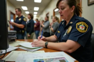 A Texas driver's license being updated with new information at a changing your name on your driver's license