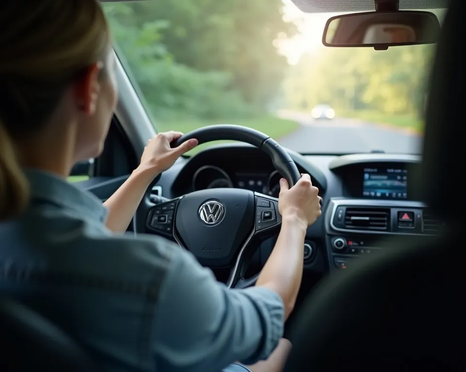 Driver demonstrating proper hand positioning and scanning techniques