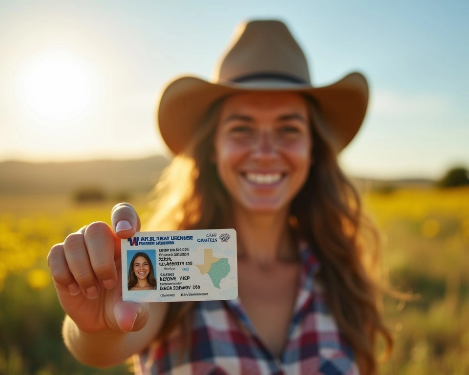 Happy person holding their newly updated Texas driver's license