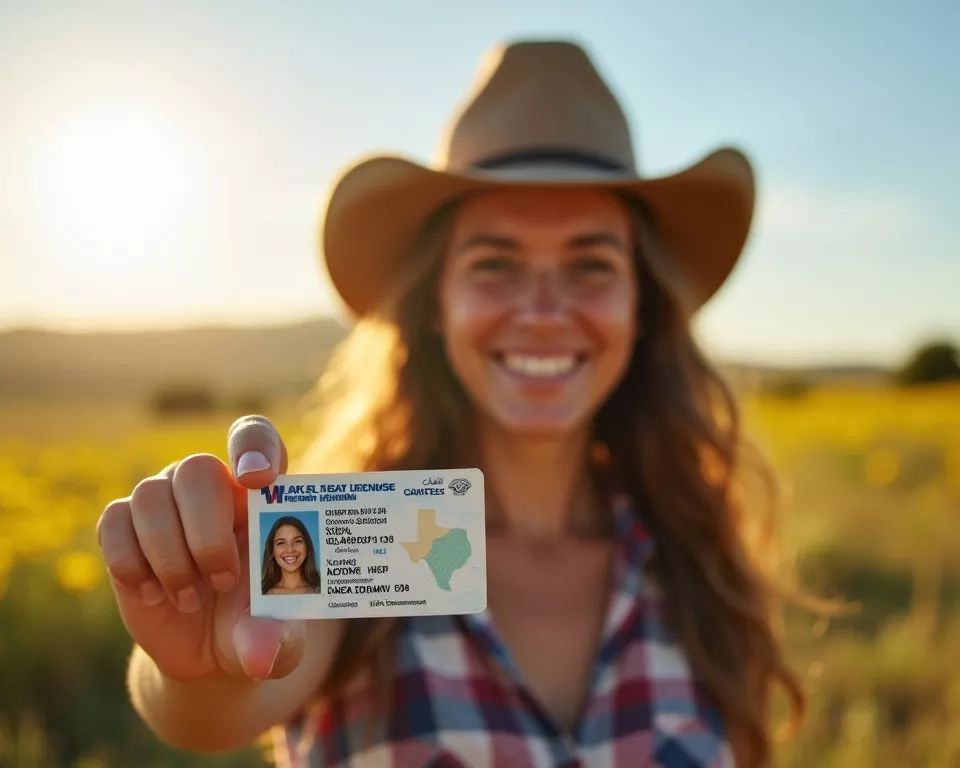 Happy person holding their newly updated Texas driver's license